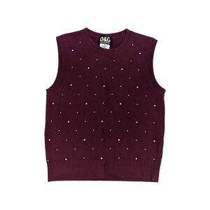 Vintage Dolce and Gabbana Pearl Wool Sweater Vest Maroon Crewneck Preppy Beaded